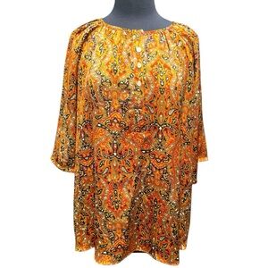 Michael Kors 1X Plus Size Boho Paisley Blouse Three Quarter Sleeve NWOT